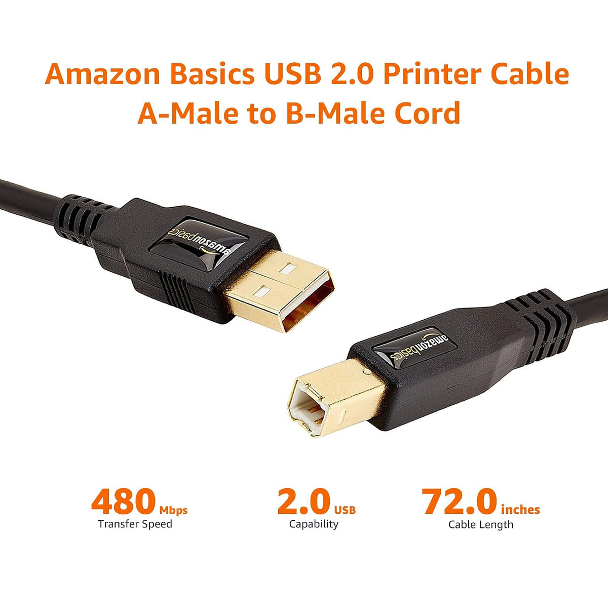 USB-A to USB-B 6ft Cable — USB 2.0.