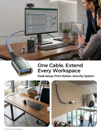 USB Extension Cable 10FT USB 3.0 Extender Male to Female Cord Grey | 5Gbps High Data Transfer for Printer Webcam Flash Drive Hard Drive Hub Keyboard Mouse Camera Playstation Xbox and More
