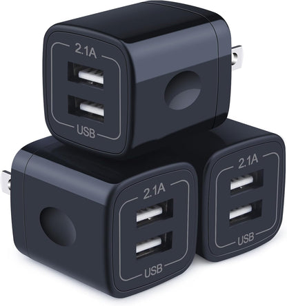 Wall Charger,Charger Cube,Charging Block Fast Charge 3Pack Dual Port 2.1A | Power Brick Charging Plug Box Head for Iphone 17/16/15 Pro/14/13/12/11/Xr/8/7/6 Plus,Samsung Galaxy S26/S25S24/S23/S22/S21