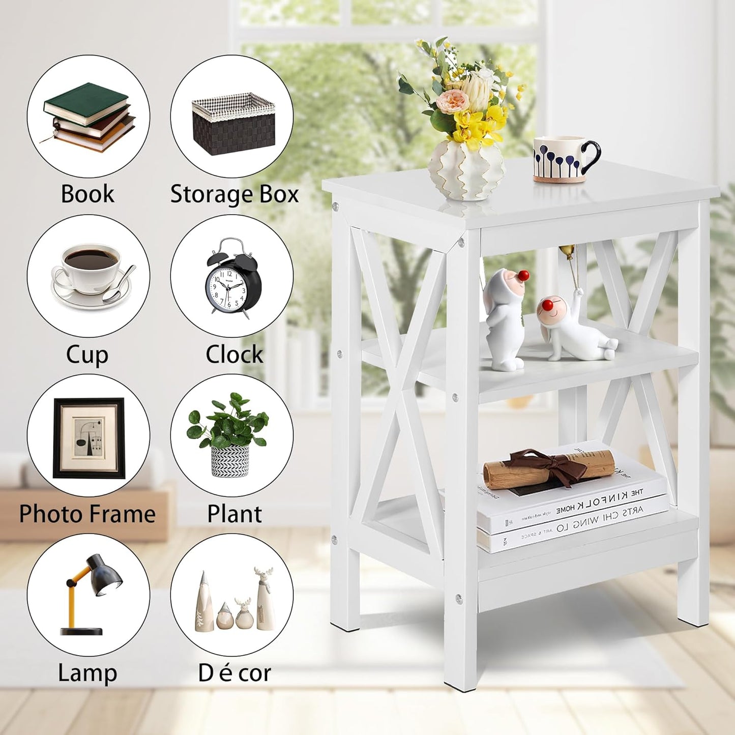 Modern Nightstands X-Design Side End Table Night Stand with Storage Shelf for Bedroom,Living Room,