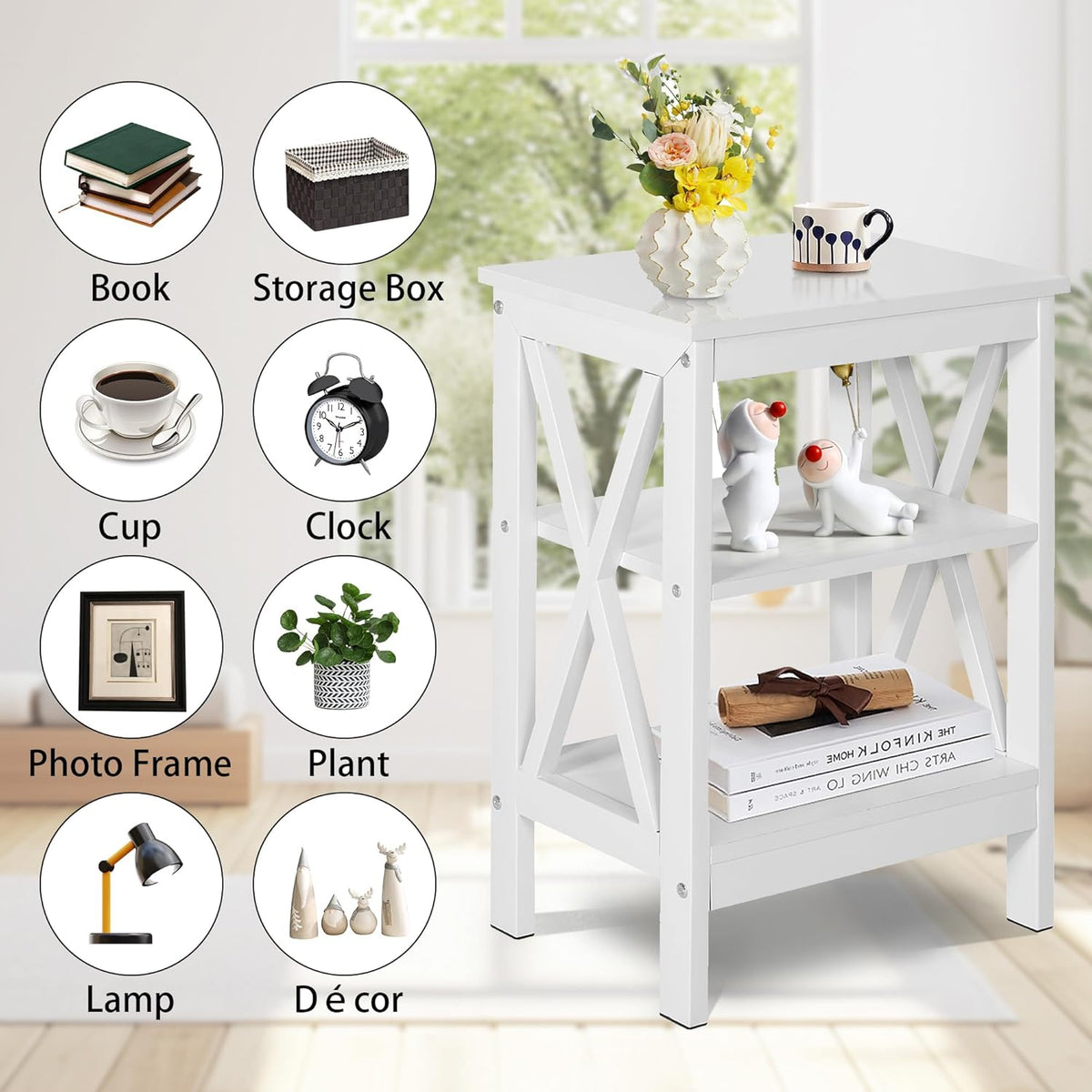 Modern Nightstands X-Design Side End Table Night Stand with Storage Shelf for Bedroom,Living Room,