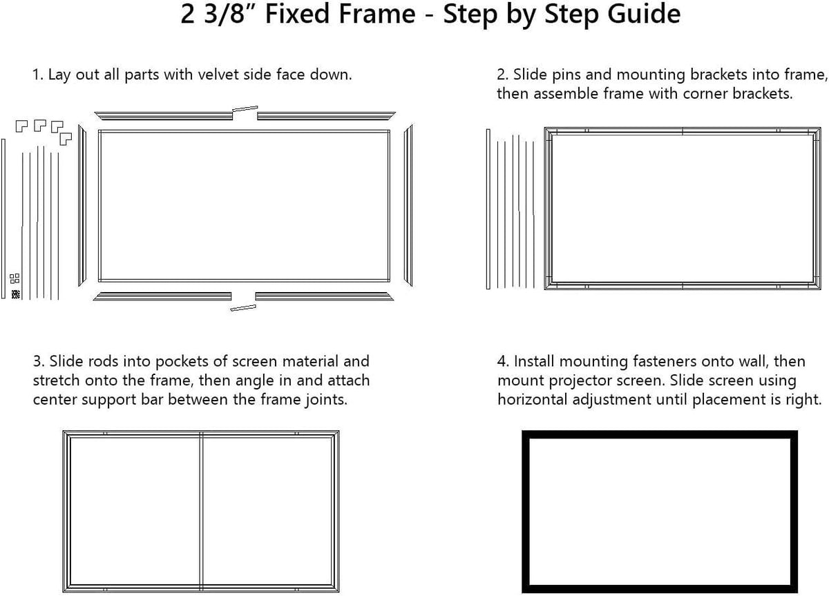 STR Series 6 Piece Home Theater Fixed Frame 4K / 8K Ultra HD, HDTV, HDR &amp; Active 3D Movie Projection Screen, 16:9 Format, 92" Diagonal, White Material STR-16992