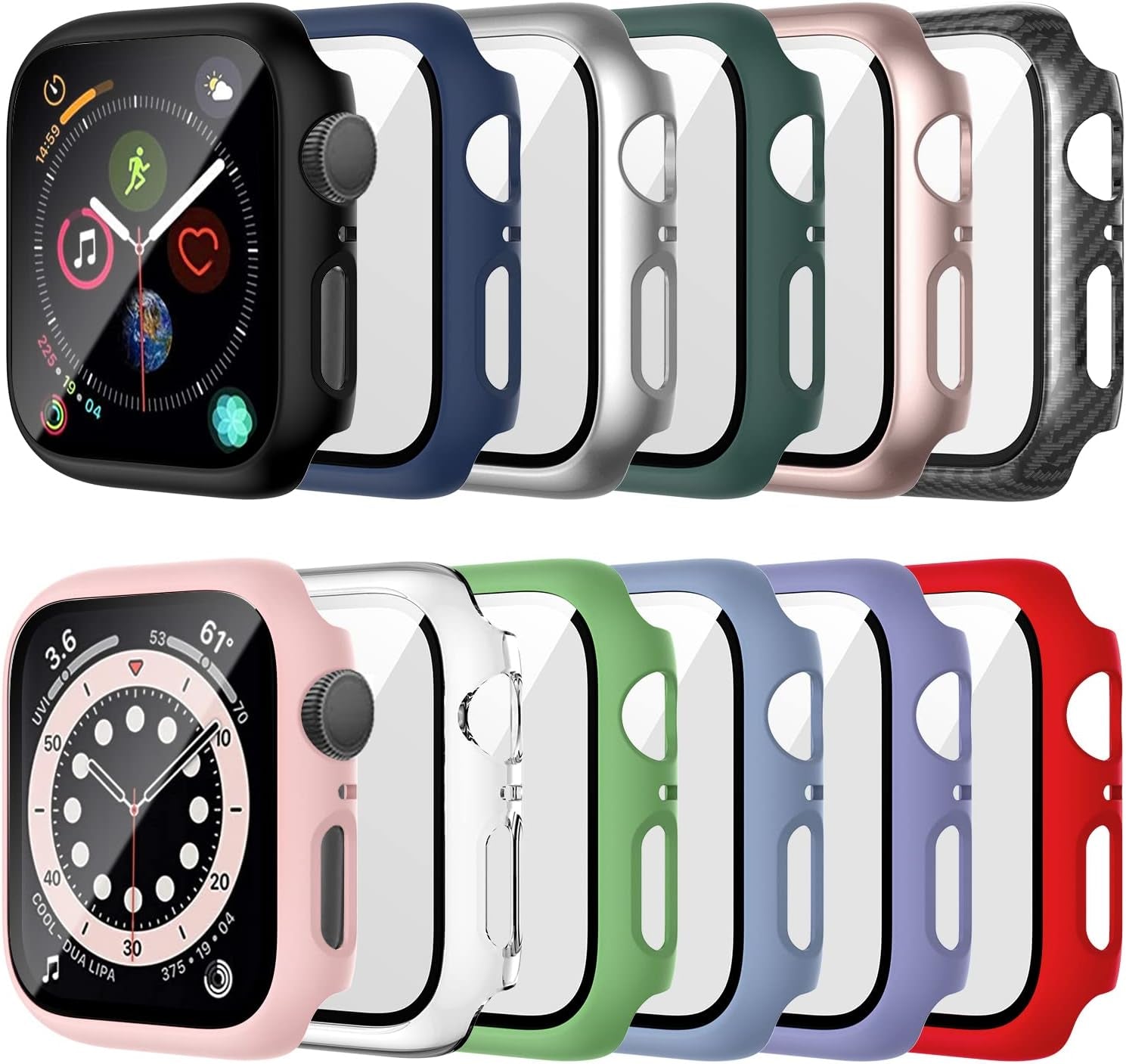 For Apple Watch 44Mm SE Series 4/5/6 Screen Protector Case 12 Pack | PC Hard Cover with Tempered Glass Film Highly Responsive Touch Scratch Resistant Protective Bumper for Iwatch Accessories