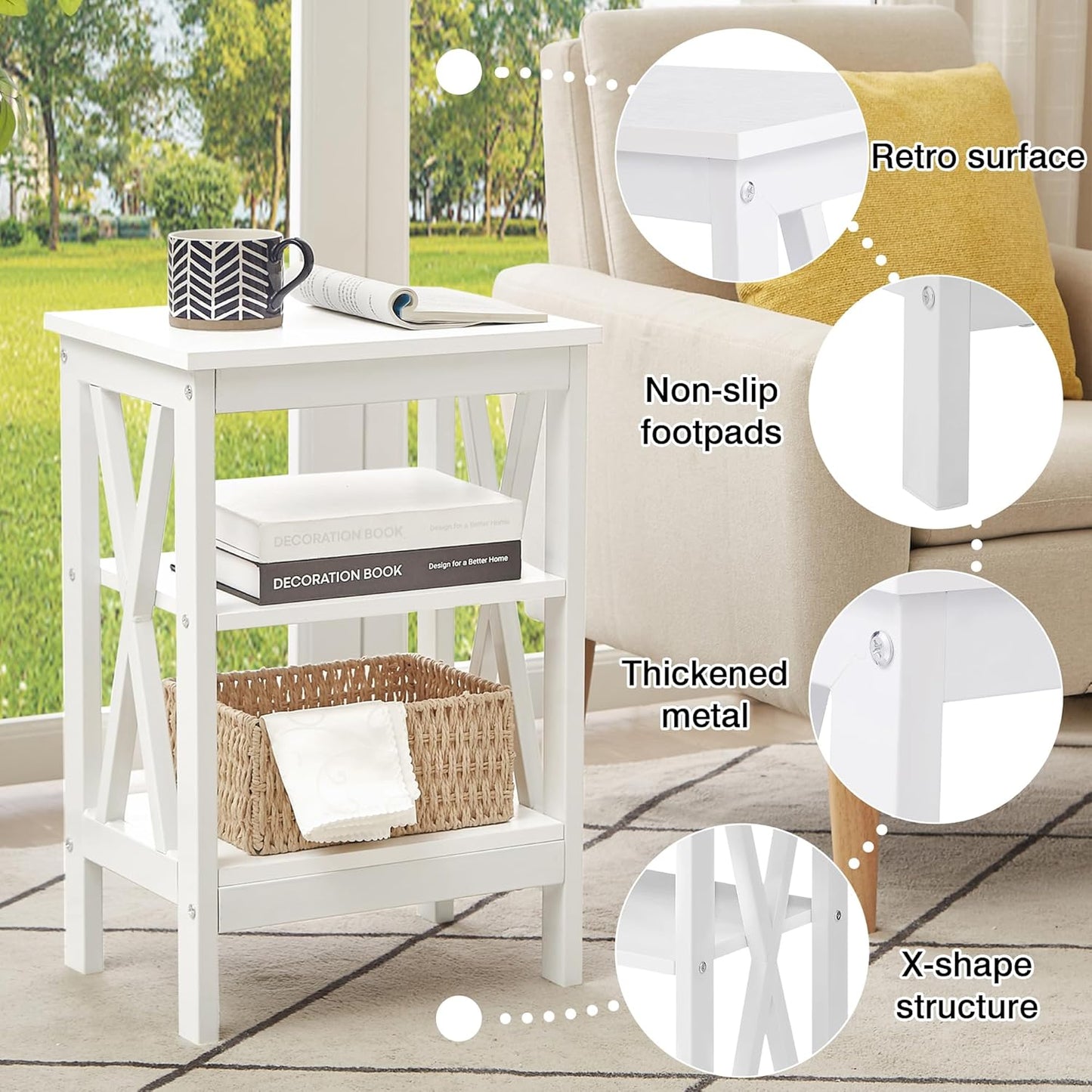 Modern Nightstands X-Design Side End Table Night Stand with Storage Shelf for Bedroom,Living Room,