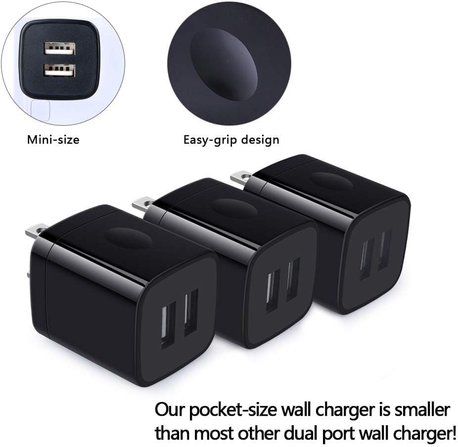 Wall Charger,Charger Cube,Charging Block Fast Charge 3Pack Dual Port 2.1A | Power Brick Charging Plug Box Head for Iphone 17/16/15 Pro/14/13/12/11/Xr/8/7/6 Plus,Samsung Galaxy S26/S25S24/S23/S22/S21