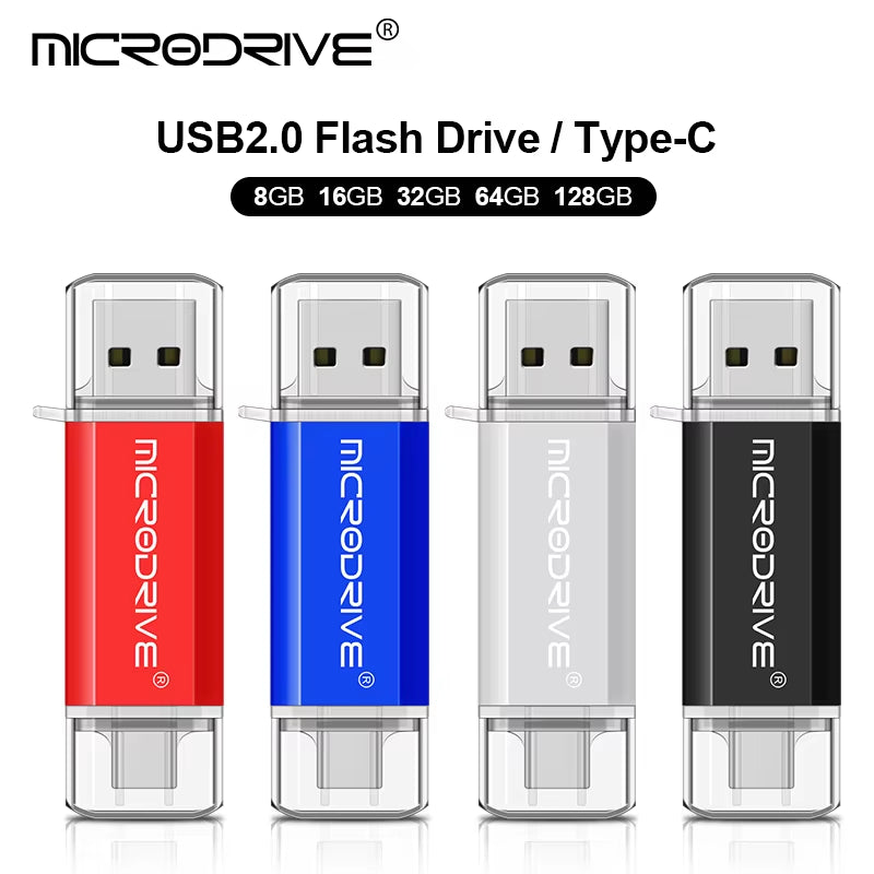 Type C USB Flash Drive OTG 2 in 1 USB 2.0 Micro USB Pen Drive 128GB 64GB 32GB 16GB 8GB 4GB Pendrive Flash Drive