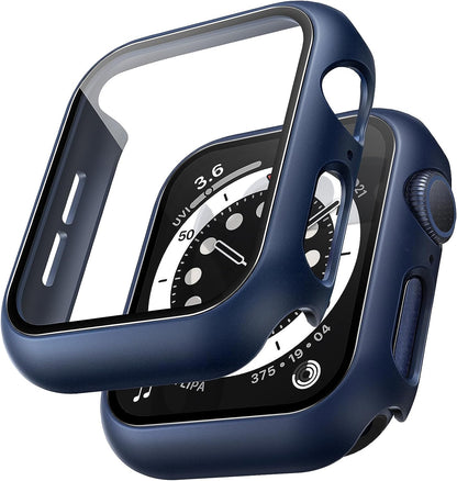 2 Pack Hard Case for Apple Watch Se/Se2/Se3/Series 6/5/4 40Mm, with PC Tempered Glass Screen Protector, Scristant Resistant, Overall Protection Slim Cover for Iwatch S6/S5/S4 40Mm, Blue | with PC Tempered Glass Screen Protector, Scratch Resistant Overall Protection Slim Cover for Iwatch S6/S5/S4 40Mm, Blue