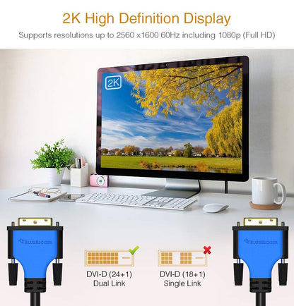 DVI to DVI Cable 25FT (High Resolution 2560X1600, DVI-D Cable 24+1 Dual Link, Gold Plated) – DVI Cables for Gaming, HDTV Monitors, Projectors, Graphics/Video Cards