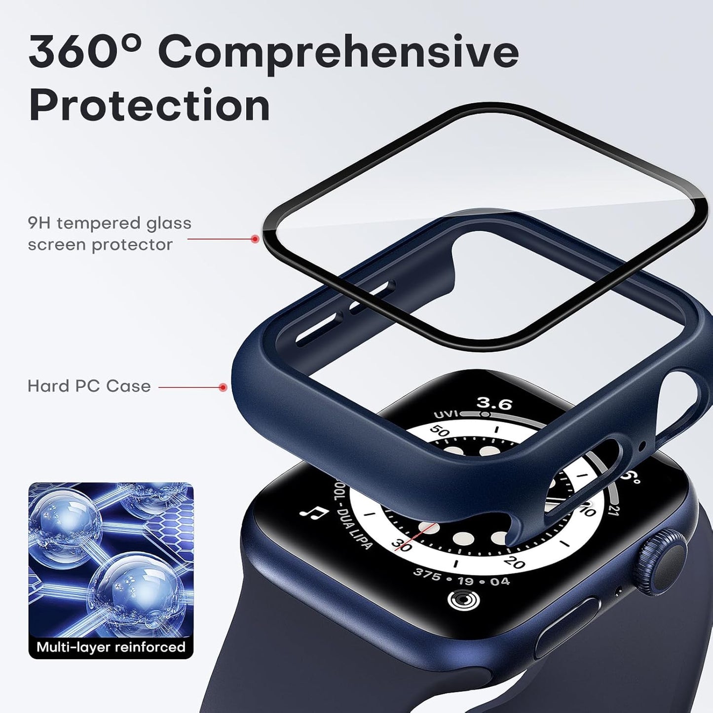 2 Pack Hard Case for Apple Watch Se/Se2/Se3/Series 6/5/4 40Mm, with PC Tempered Glass Screen Protector, Scristant Resistant, Overall Protection Slim Cover for Iwatch S6/S5/S4 40Mm, Blue | with PC Tempered Glass Screen Protector, Scratch Resistant Overall Protection Slim Cover for Iwatch S6/S5/S4 40Mm, Blue