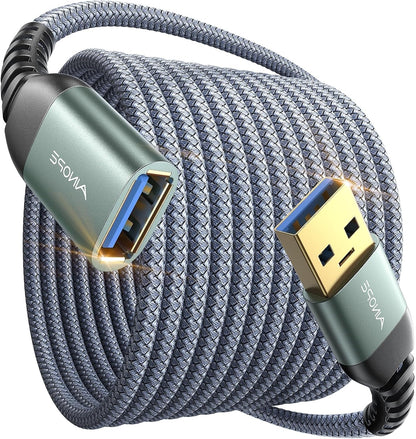 USB Extension Cable 10FT USB 3.0 Extender Male to Female Cord Grey | 5Gbps High Data Transfer for Printer Webcam Flash Drive Hard Drive Hub Keyboard Mouse Camera Playstation Xbox and More
