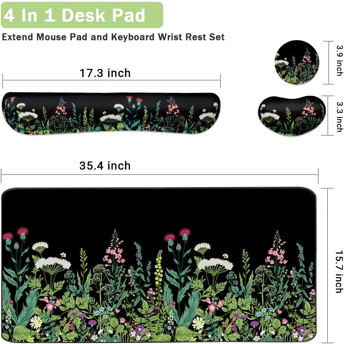 3-Piece Extended Desk Mat Set — Mouse Pad + Keyboard Wrist Rest