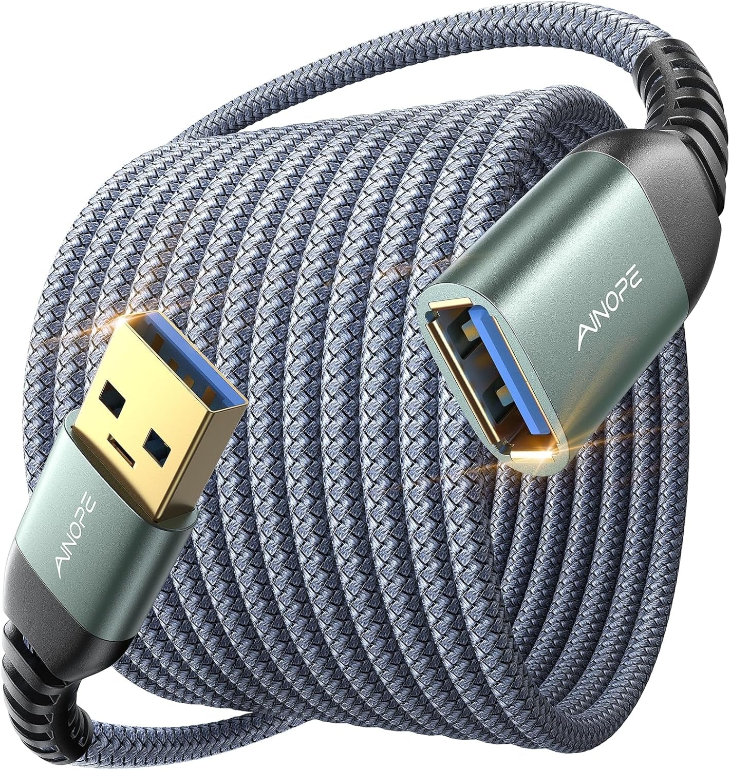 USB Extension Cable 10FT USB 3.0 Extender Male to Female Cord Grey | 5Gbps High Data Transfer for Printer Webcam Flash Drive Hard Drive Hub Keyboard Mouse Camera Playstation Xbox and More