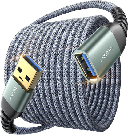 USB Extension Cable 10FT USB 3.0 Extender Male to Female Cord Grey | 5Gbps High Data Transfer for Printer Webcam Flash Drive Hard Drive Hub Keyboard Mouse Camera Playstation Xbox and More