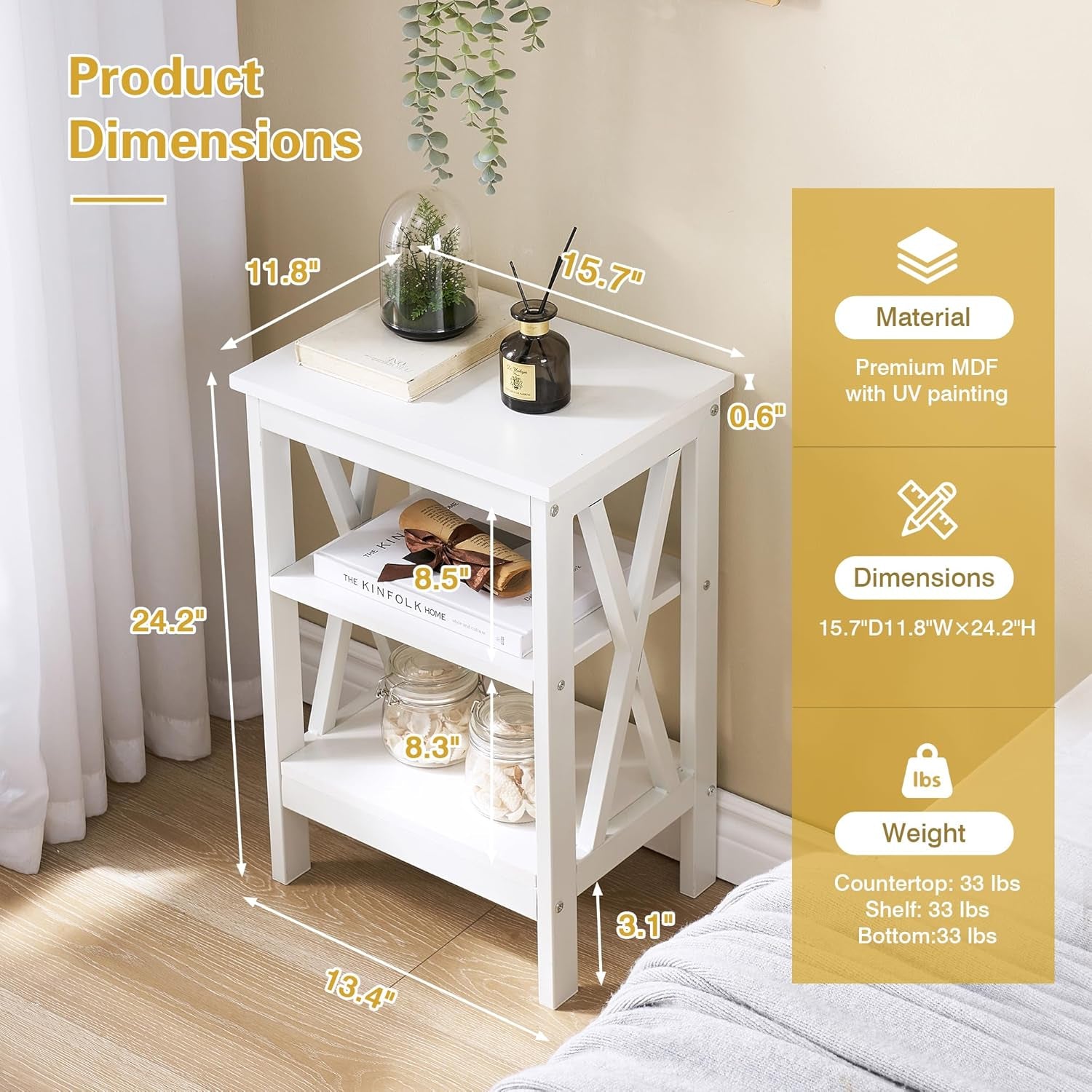 Modern Nightstands X-Design Side End Table Night Stand with Storage Shelf for Bedroom,Living Room,