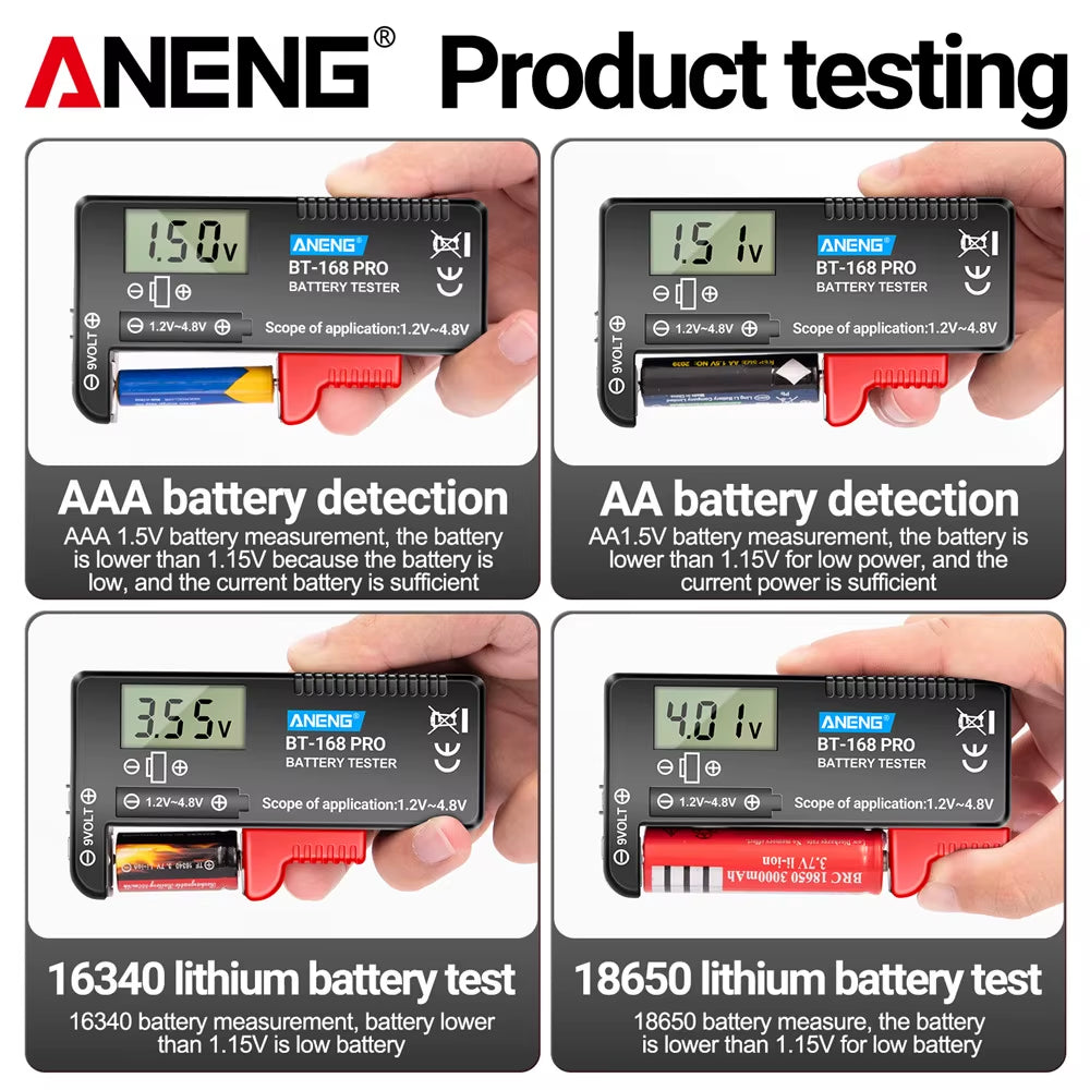 BT-168 PRO Digital Lithium Battery Capacity Tester Checkered Load Analyzer Display Check AAA AA Button Cell Universal Test